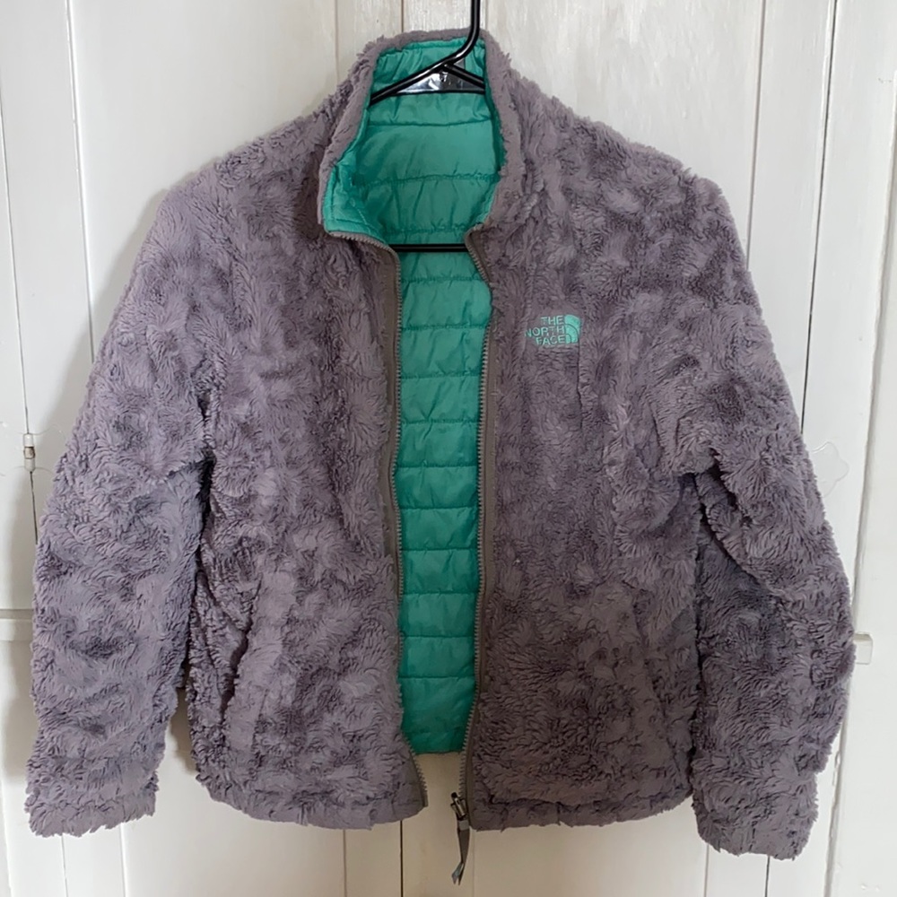 Kids reversible North Face jacket in Teal and Grey